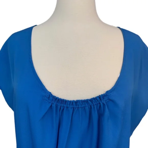 NY & COMPANY Tunic Top Blouse Belted Bohemian Flutter Cap Sleeves Blue Medium - Picture 5 of 8